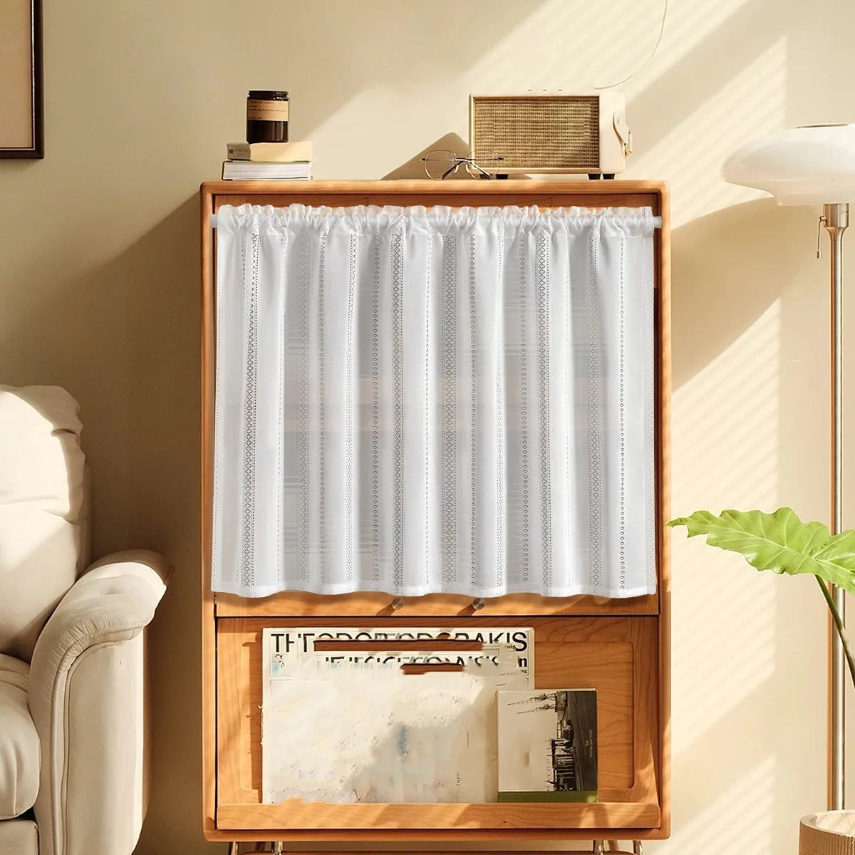 rideau blanc transparent moderne polyester simple fenêtre cuisine 45cm 60cm 80cm