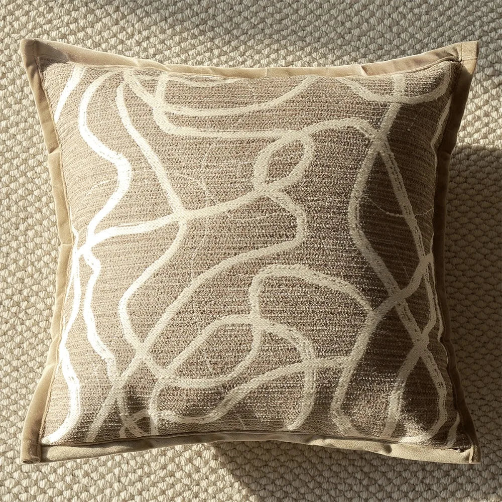 coussin moderne floral rayures beige noir blanc résistant polyester coton