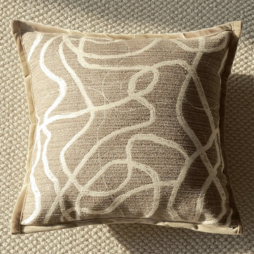 coussin moderne floral rayures beige noir blanc résistant polyester coton