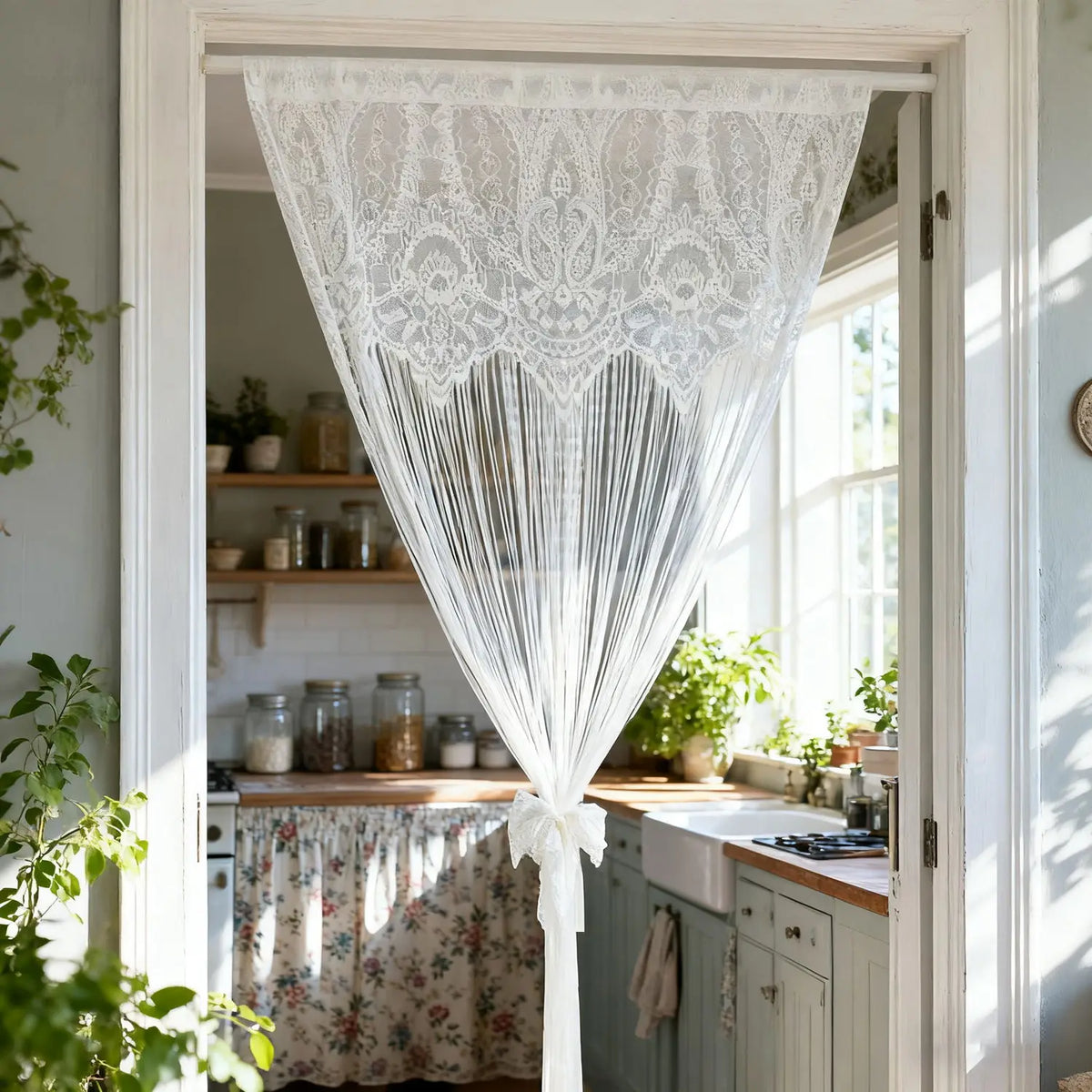 rideau blanc broderie fine motifs floraux translucide classique romantique maison