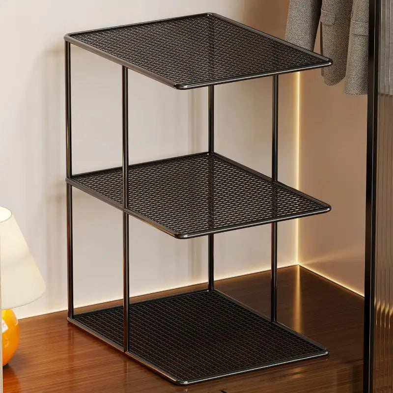 étagère trois niveaux maille métallique moderne minimaliste rangement armoire outils organisation noire blanche