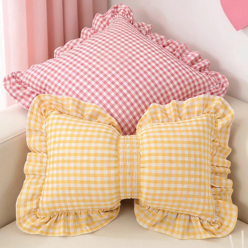 housse coussin décorative carreaux vintage rouge blanc jaune vert canapé salon chambre maison douce