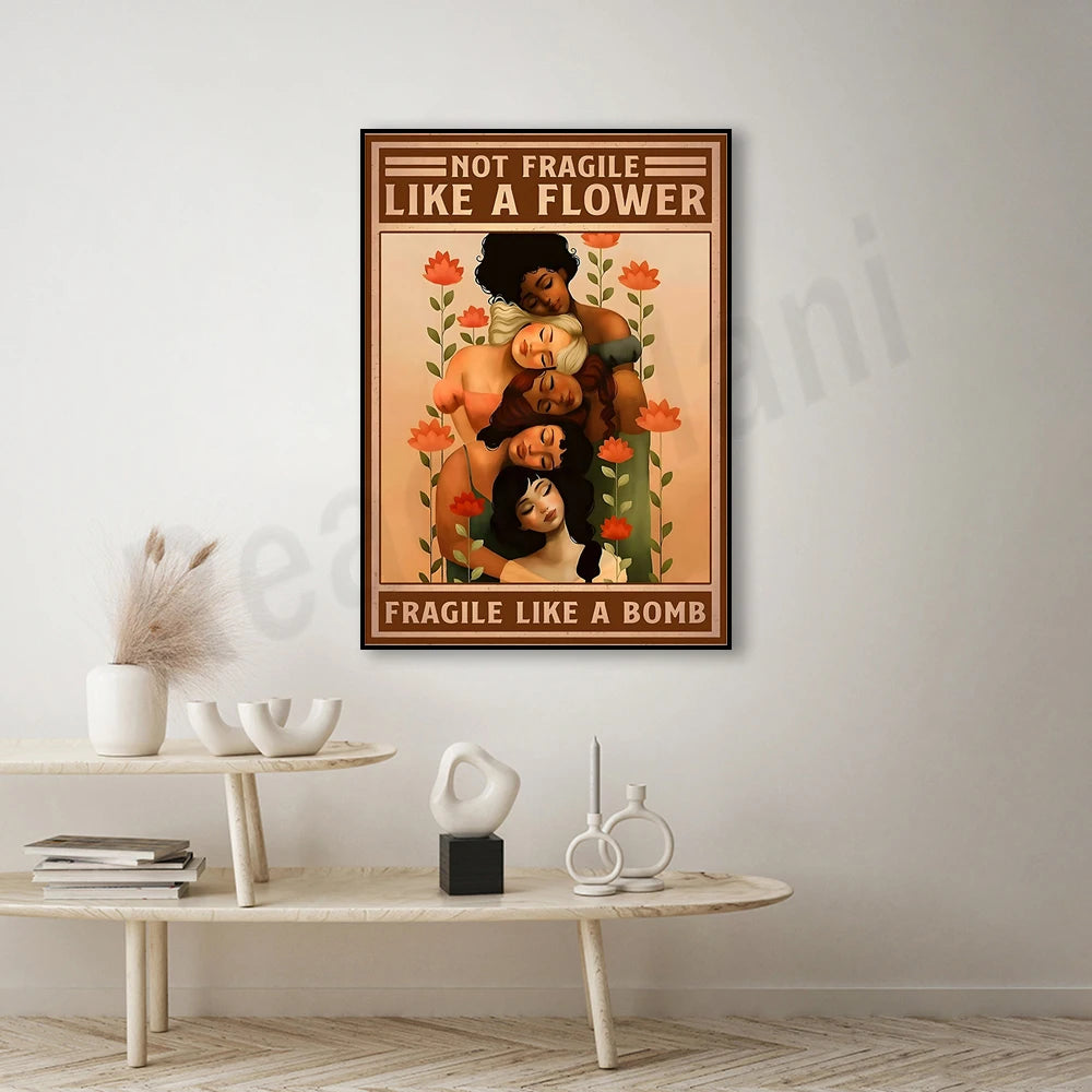 toile d'art vintage illustration personnes s'embrassant fleurs rouge texte bomb flower decoration murale retraite
