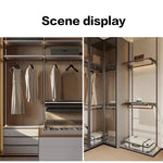 armoire murale moderne tiroirs étagères penderies transparentes bois clair noir gris