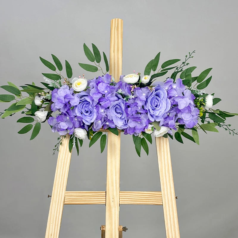 décoration mariage guirlande fleurs artificielles soie violet blanc crème vert jaune
