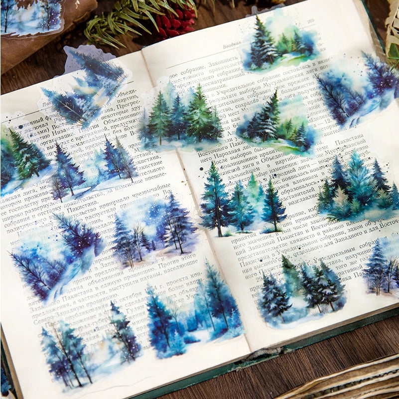 autocollants paysages naturels scrapbooking bricolage opaques vert bleu blanc rose marron jaune gris forêt