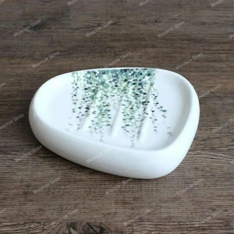 ensemble vaisselle salle bain blanc motifs floraux moderne distributeur savon tasses dents bol savon