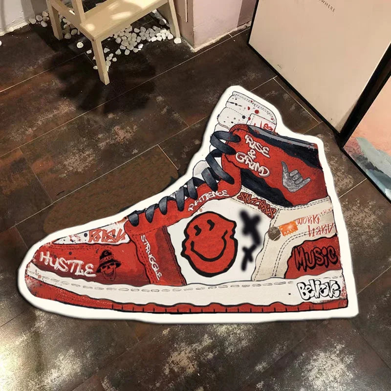 tapis moderne rayé chaussures stylisées rouge blanc noir résistant corrosion salon chambre enfant