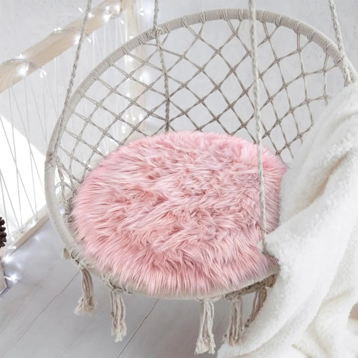 tapis rond blanc fourrure synthétique moderne antidérapant résistant décoloration intérieur maison porte sol