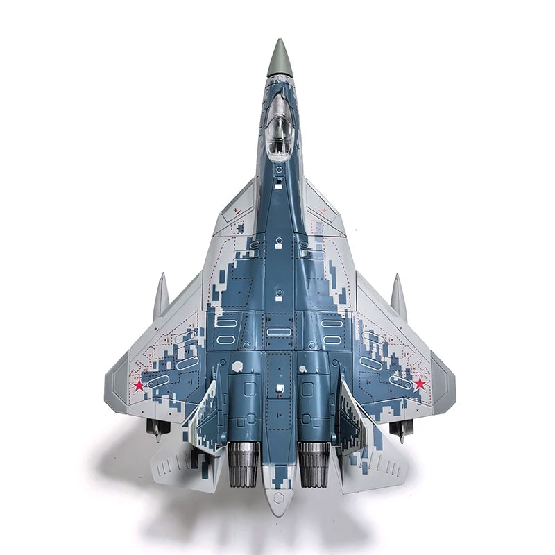 avion militaire su57s camouflage bleu gris blanc base noire réaliste assembler collection maison