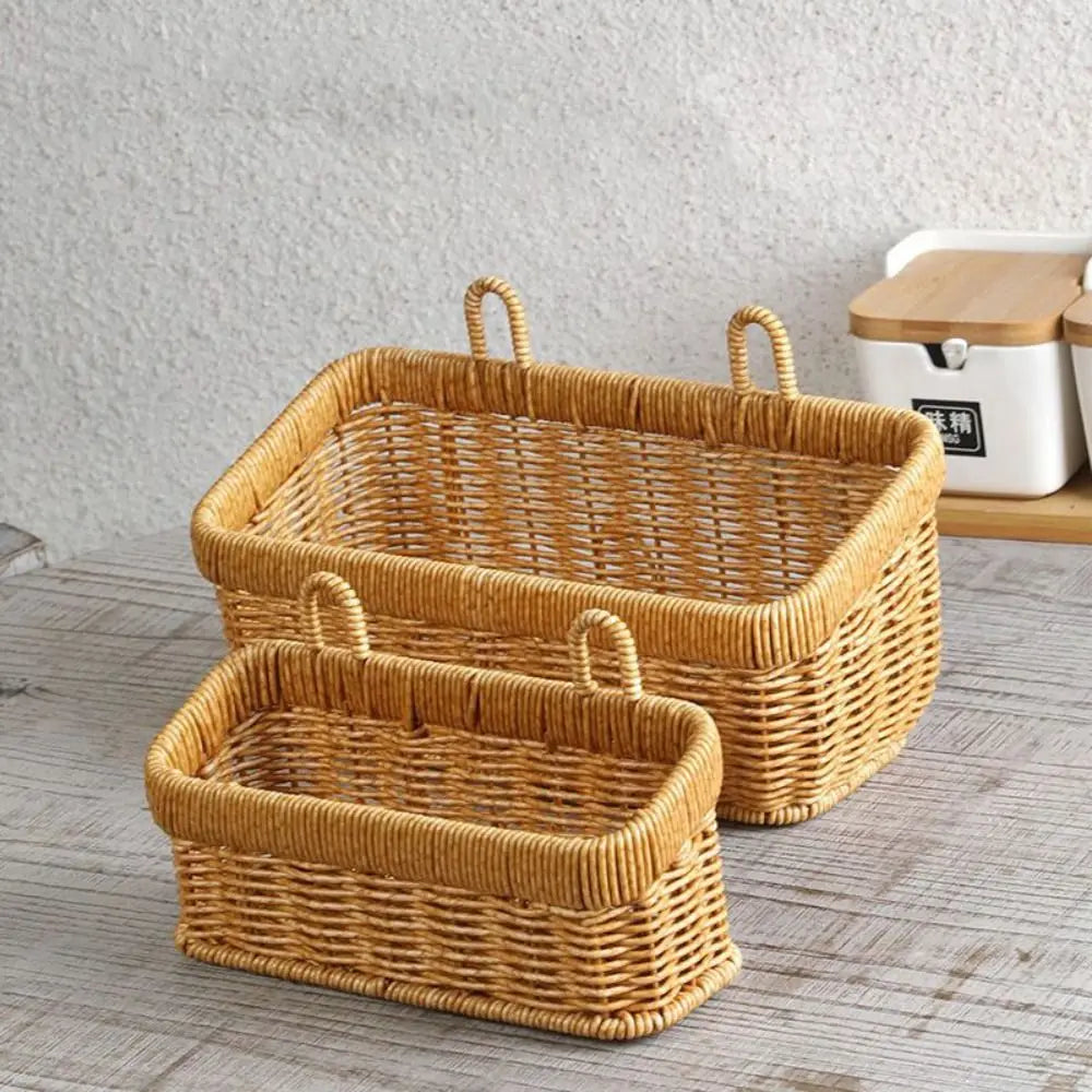 paniers tressés rustiques marron clair fixation crochets rangement objets diversintérieurversible