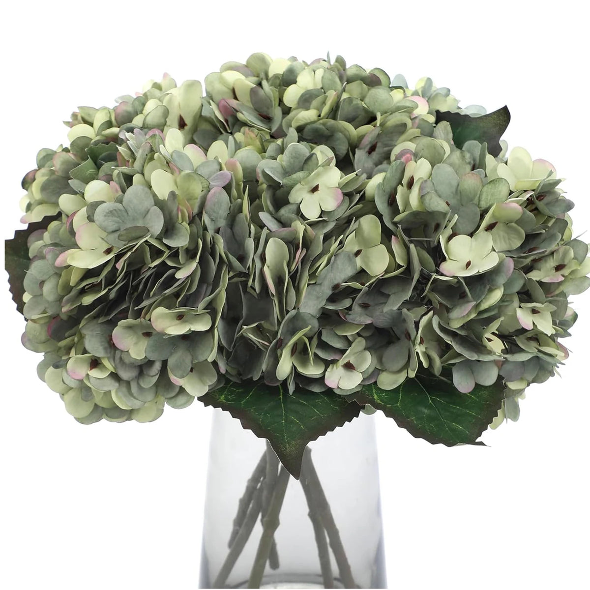 bouquet artificiel hortensia soie blanc vert marron rose beige vases transparents classique moderneintérieurDecorationFleursArtificielles