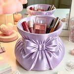 Sac cosmétiques moderne élégant rose blanc bleu violet satiné portatif pinceaux maquillage lips palettes