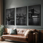 décoration murale triptyque art contemporain noir blanc paysage urbain nocturne york chambre salon