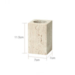 ensemble accessoires salle bain travertin beige distributeur savon plateau pot coton diffuseur moderne