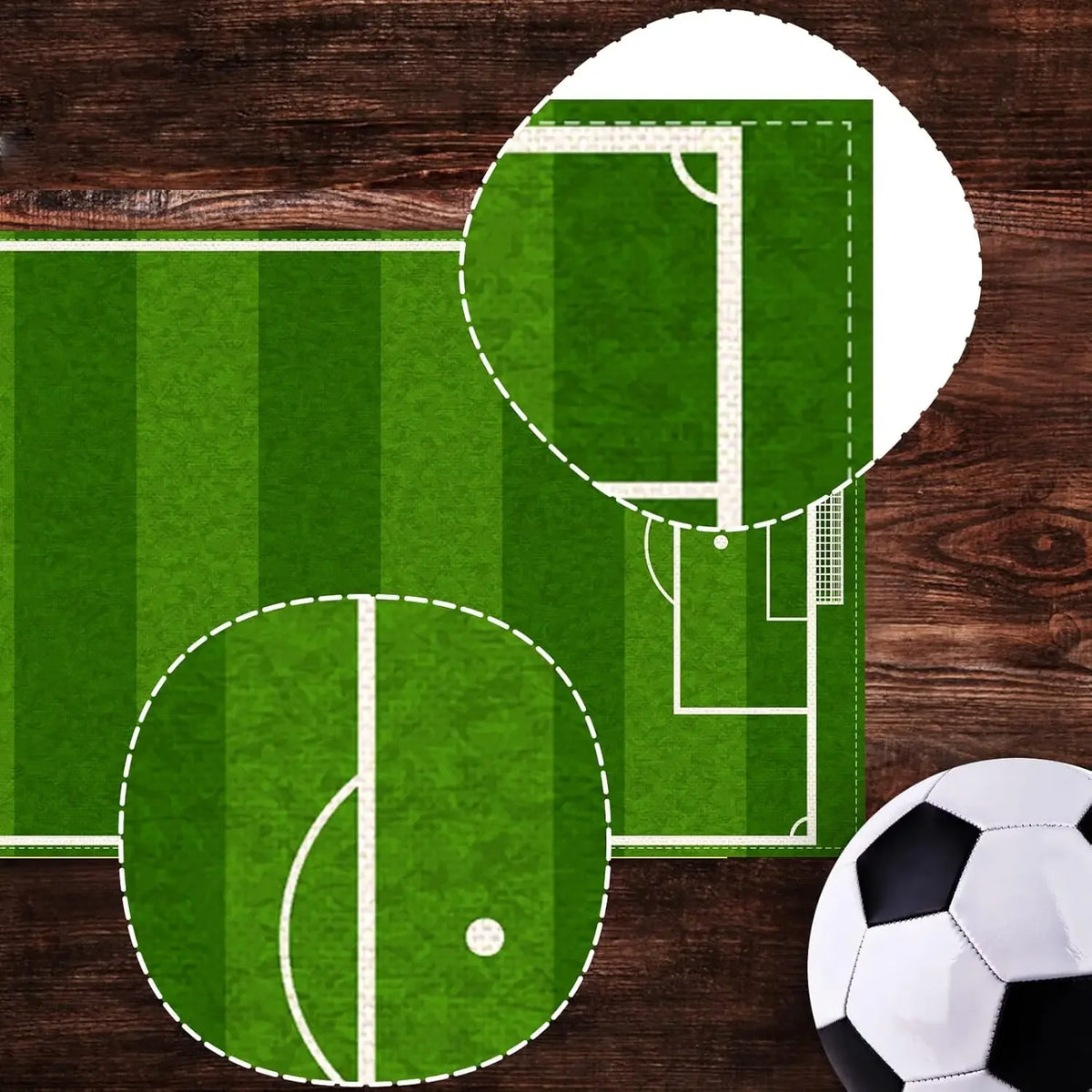 nappe deco sportive terrain football imprimé vert blanche table été polyester imitation lin