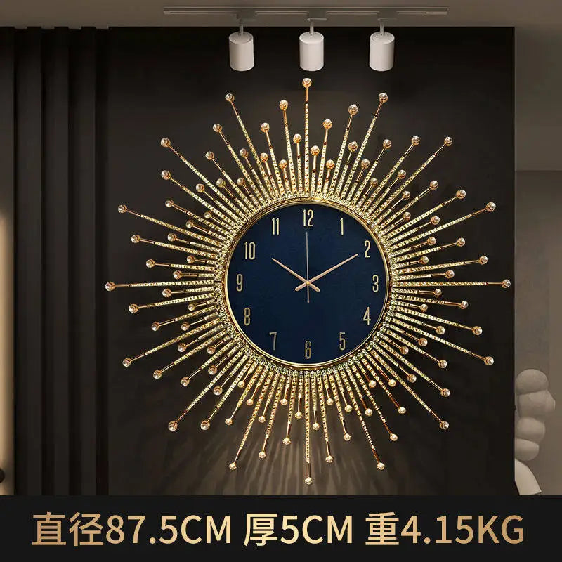horloge murale moderne ornementale aiguille métal ornement solaire salon or