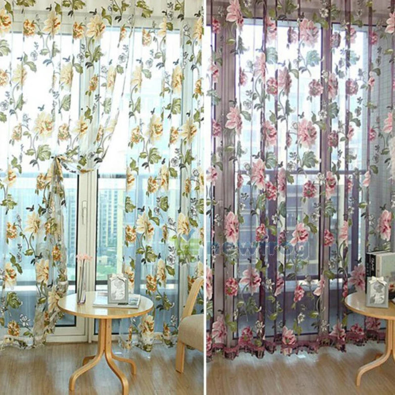 rideaux voilés motifs floraux tissu texturé translucides décoratifs romantiques fleurs feuilles