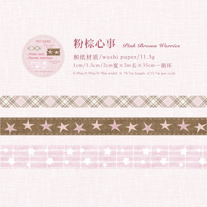 rubans adhésifs décoratifs vintage gris beige vert clair marron rose pâle carreaux fleurs geometriques