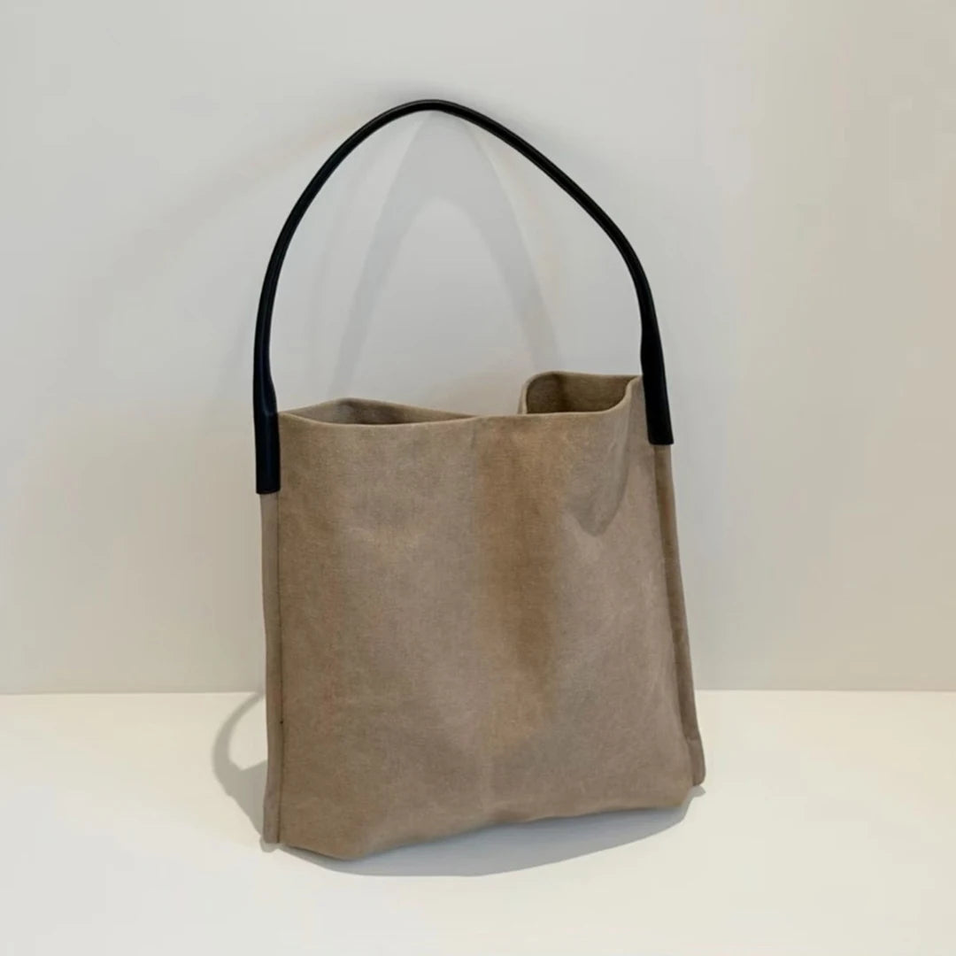 sac main femme toile douce minimaliste décontracté polyvalent beige clair quatre saisons fixations inclusion