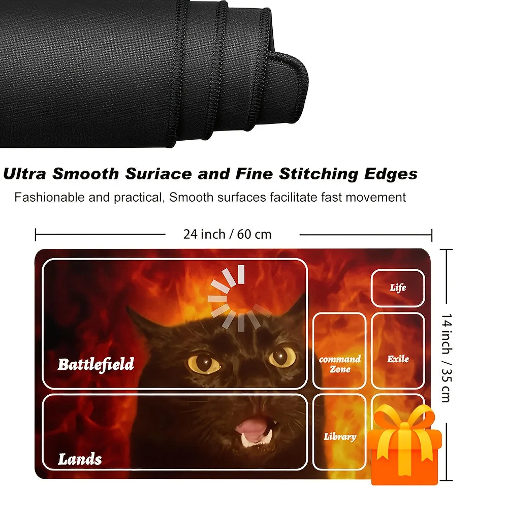 tapis jeu cartes chat noir flammes antidérapant durable humeur simple art 35x60cm