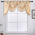 rideau fenêtre floral damassé semi transparent gris beige tissu polyester texturé glands classique 135x75cm