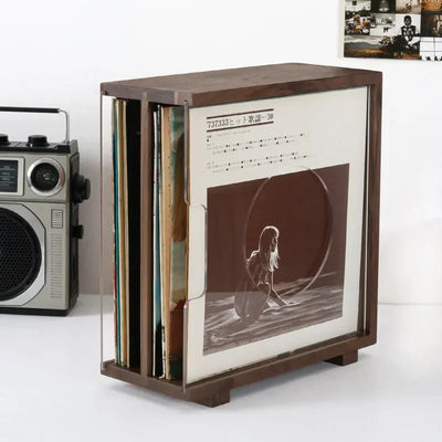 Étagère de rangement pour vinyles en noyer noir et acrylique