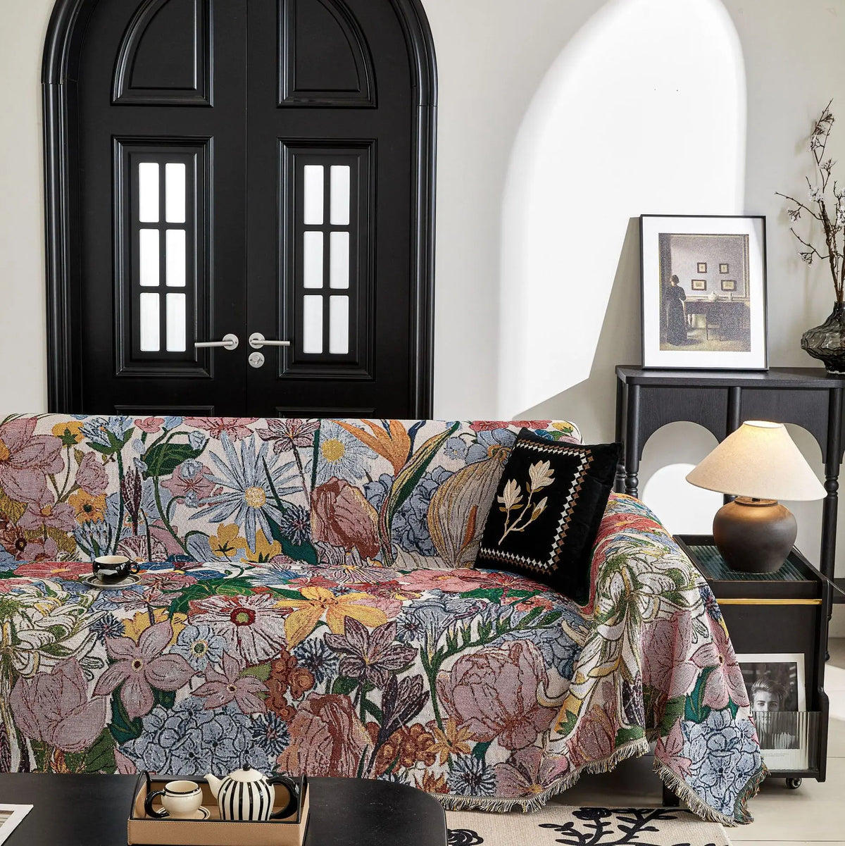 couverture multicolore floral traditionnelle printemps été extérieur canapé deux places trois places polyestère opaque