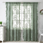 rideau vert clair broderie florale transparent classique salon hospitalité