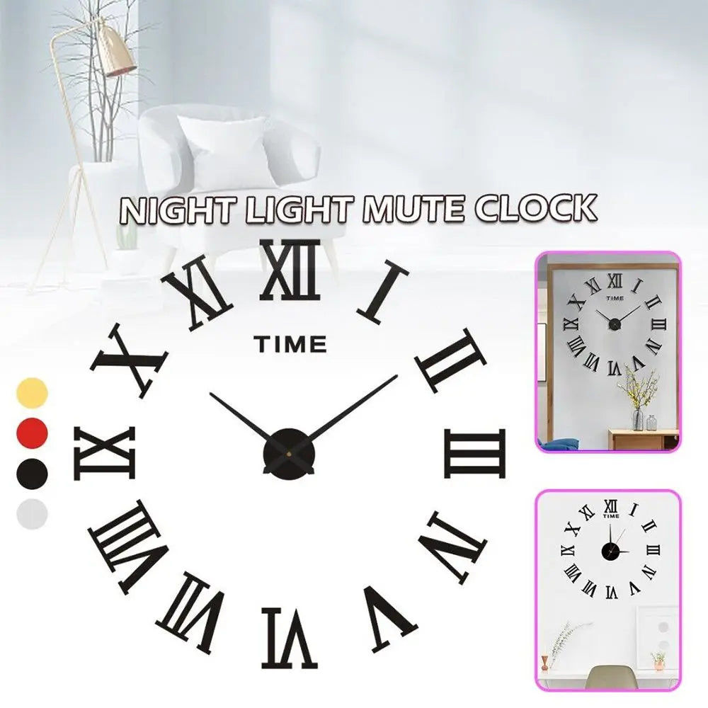 horloge murale moderne or noir numéros romains adhésive opaque chambre