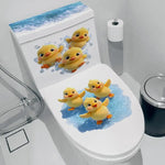 cache siège toilette adhésif oiseaux canard poussins vague eau blanc bleu marron jaune gris