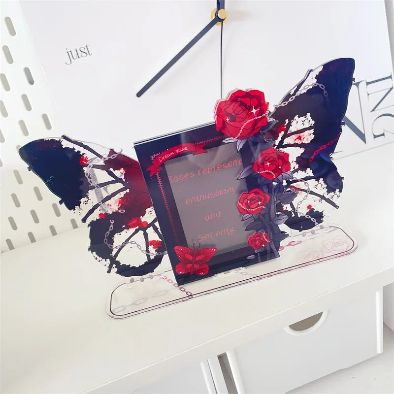 cadre photo moderne rose lys papillons transparent décoration maison photo noir rouge bleu