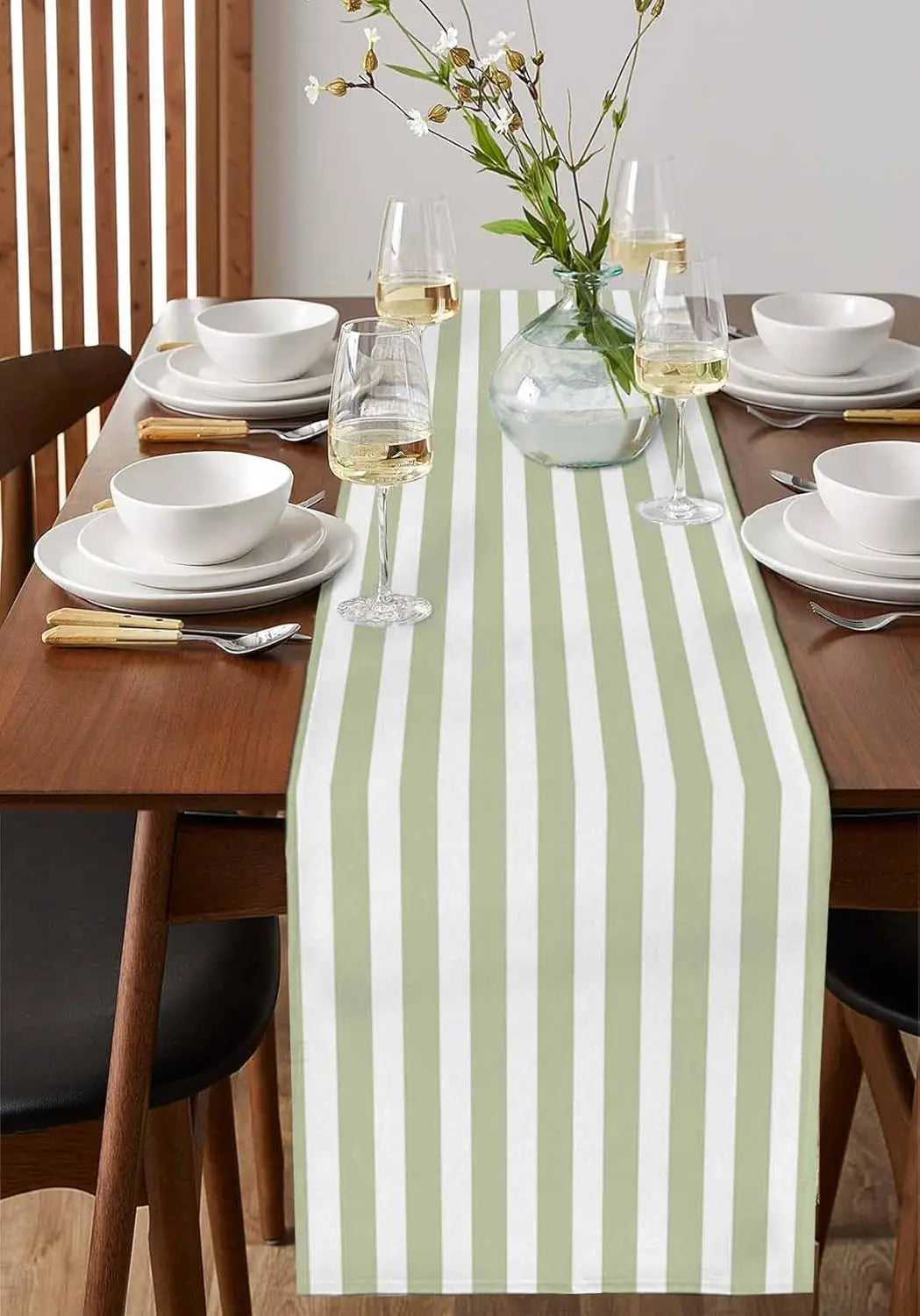 table chemin table vert clair rayures horizontales moderne décoration intérieure polyester