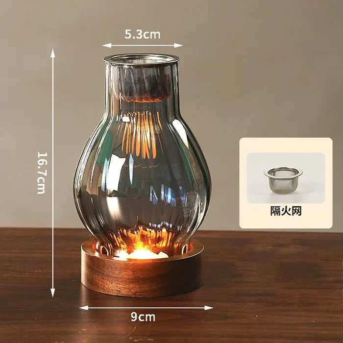 lampe poser moderne transparent base bois brun doré ridées minimalistes