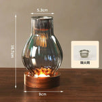 lampe poser moderne transparent base bois brun doré ridées minimalistes