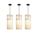 suspension lumineuse bambou rayures horizontales moderne oriental marron clair beige