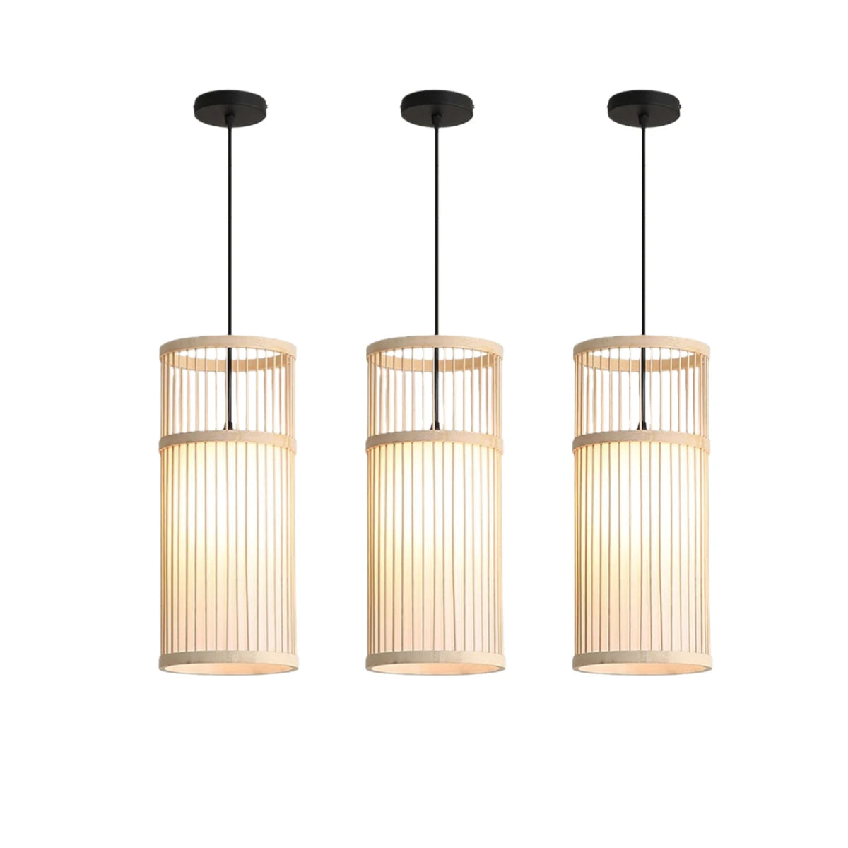 suspension lumineuse bambou rayures horizontales moderne oriental marron clair beige