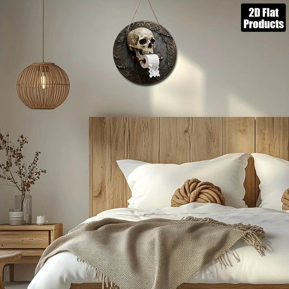 Porte-papier toilette crâne dans un intérieur sombre et stylé