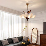 lampe suspendue blanche dorée fleurs classique salon chambre lumière led neutre chaleureuse