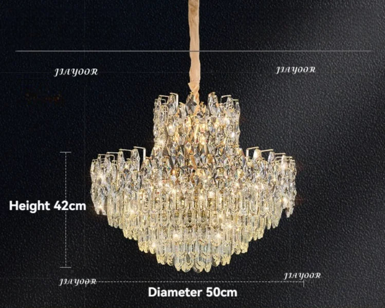 lustre led cristal transparent doré crochets classique salon chambre cuisine