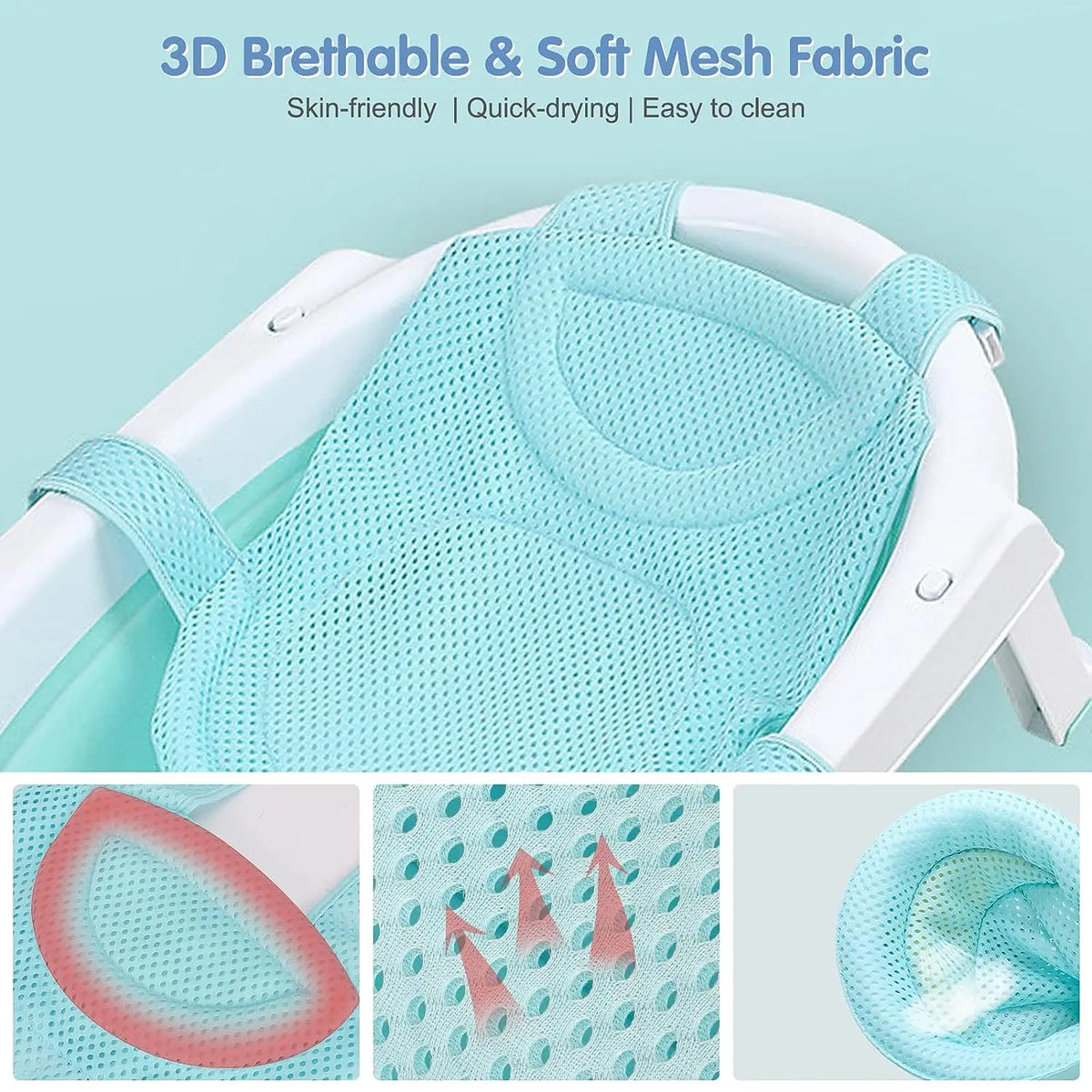 siège bain bébé bleu rose maille fine clips ajustable flottant baignoire sécurité moderne pratique