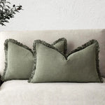 coussin coton vert olive rustique texture lin décoration intérieure lit salon canapé moderne
