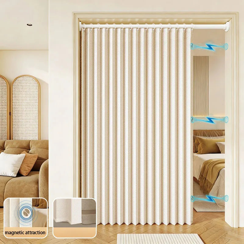 rideau plissé porte tissu oxford polyester épais beige clair moderne isolation imperméable anti huile