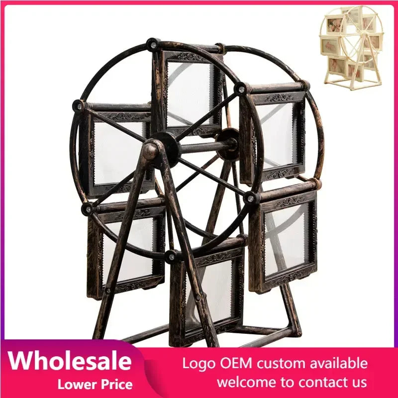 cadre photo vintage grande roue transparent bronze or argenté decoration florale photos inclusion industrielle