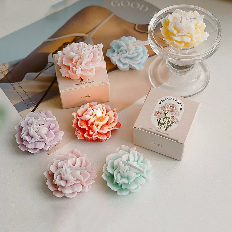 bougies parfumées fleur cire soja aromathérapie rose bleu vert élégantes decoration maison