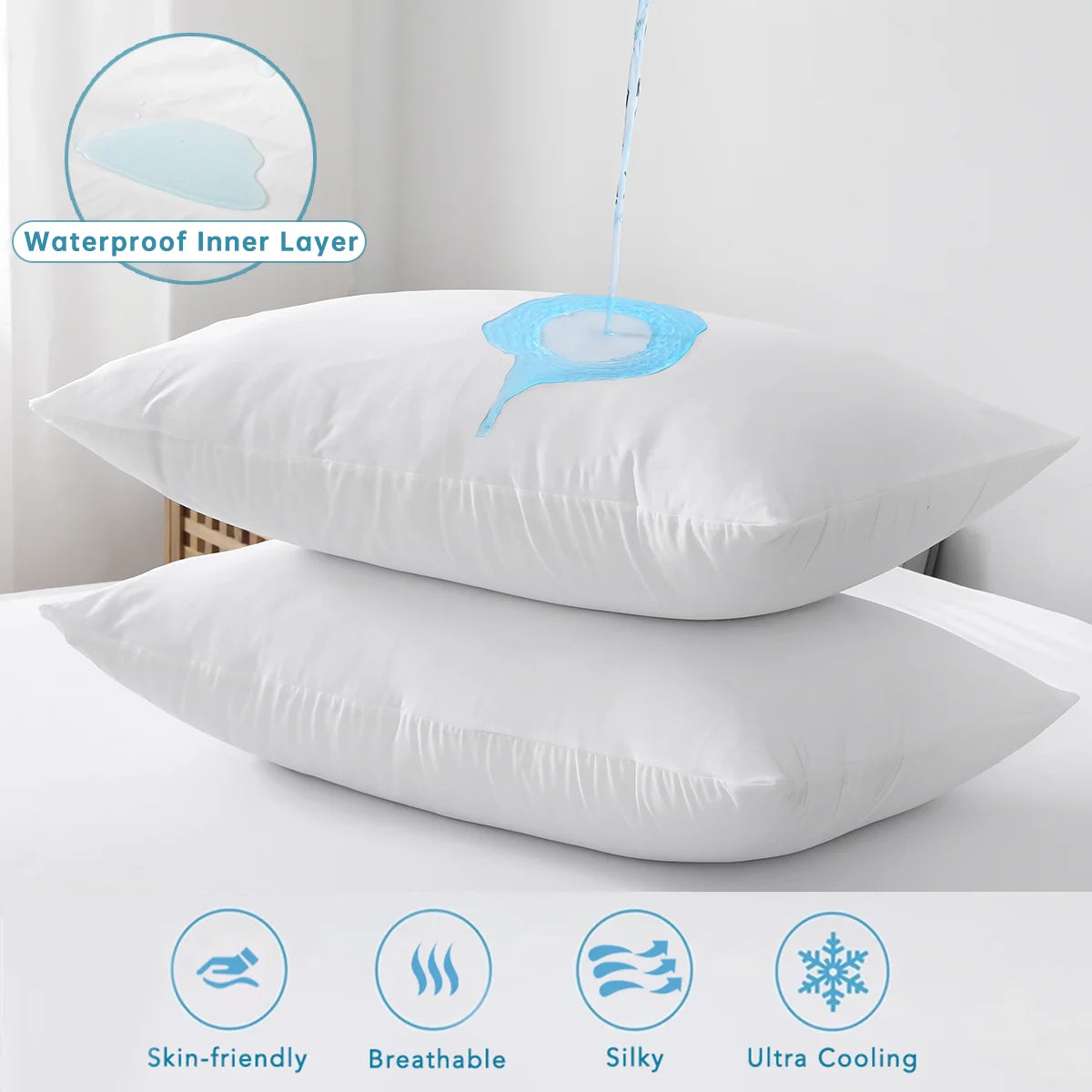 taies d'oreiller imperméables rafraichissantes blancs unis moderne fermeture glissiere 20x26 20x30 20x31.5 20x36 cm