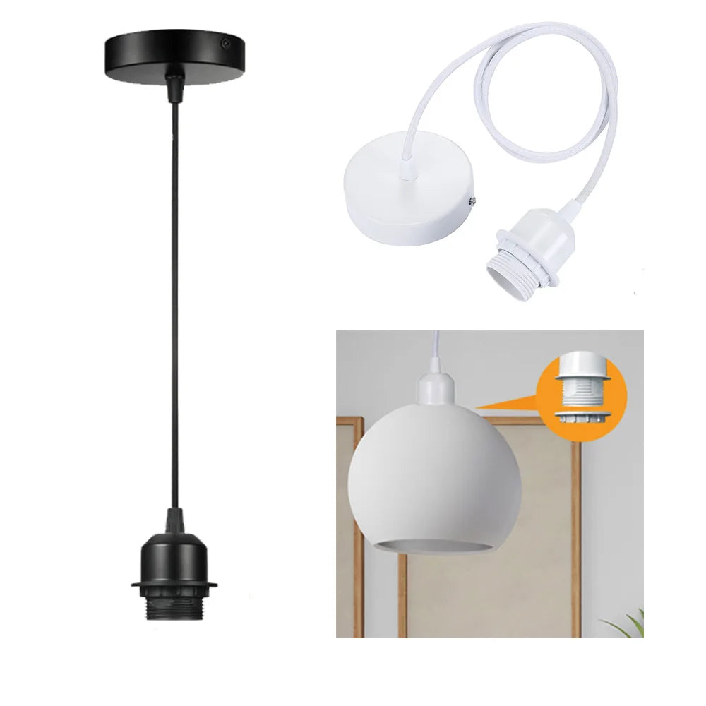suspension lumineuse moderne blanc noir corps métal câble rond lisse