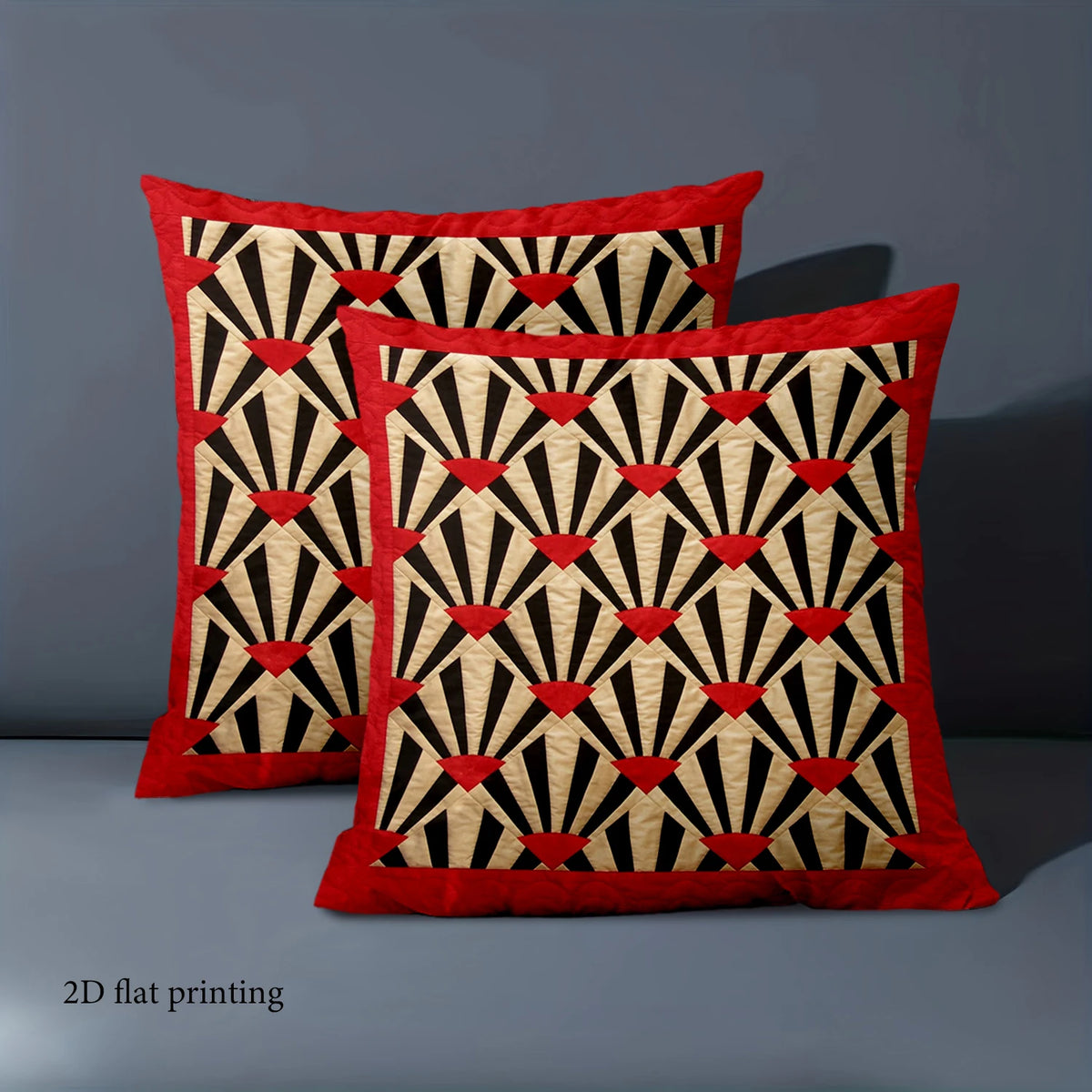 taie d'oreiller polyester imprimé motif géométrique moderne rouge triangles coeurs 45x45cm maison
