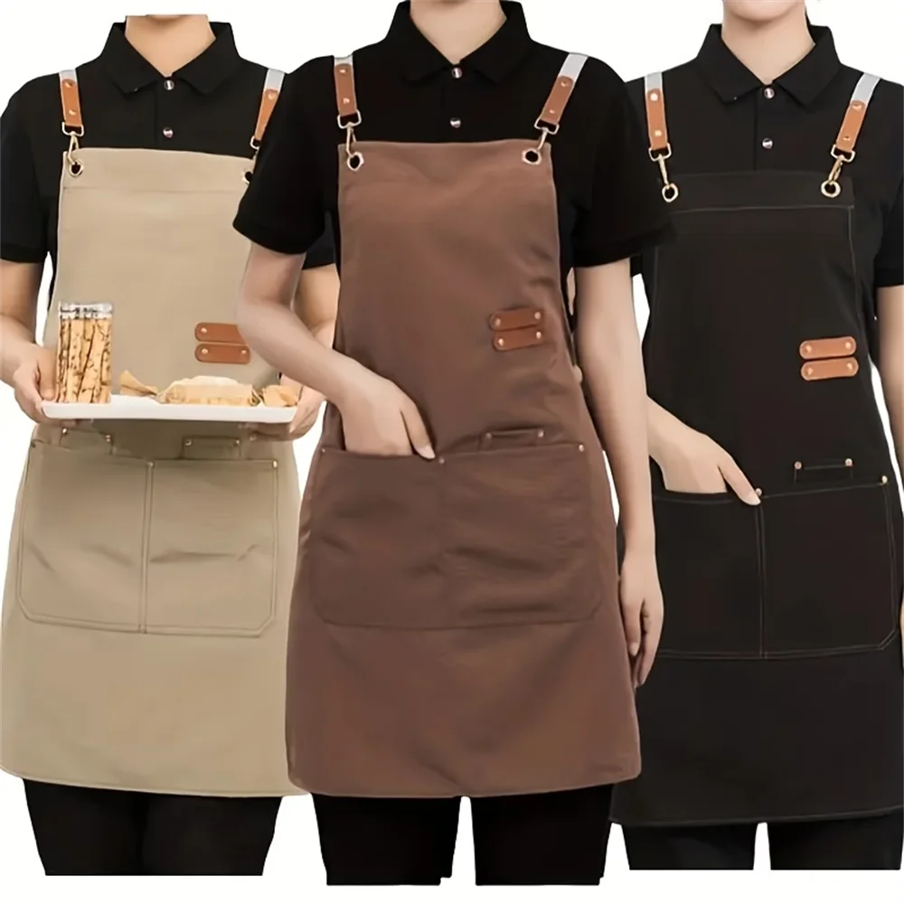 tablier cuisine imperméable poche avant boucle métallique classique beige marron noir bleu marine