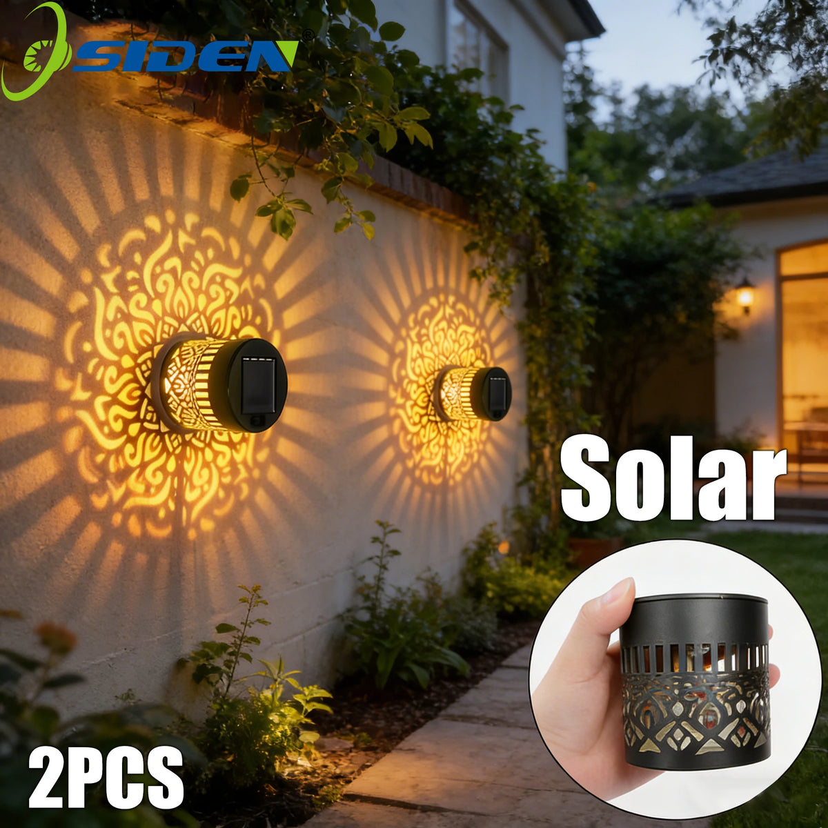 lampe solaire murale étanche mandala noir doré moderne facileextérieur décoration jardin allée